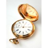 AN EARLY 20TH CENTURY 14CT GOLD MINUTE REPEATER GENT'S FULL HUNTER POCKET WATCH Having engine turned