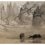 XIAOJUN, CHINESE 20TH CENTURY WATERCOLOUR Titled 'Returning Home at Dusk', signed, mounted and