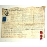 A 19TH CENTURY INDENTURE ON VELLUM To Vincent Hodgson of Durham, dated 1848, with red wax seal of