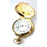 WALTHAM, AN EARLY 20TH CENTURY AMERICAN 14CT GOLD GENT'S FULL HUNTER POCKET WATCH Having a heavy