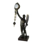 A BRONZE FIGURAL MYSTERY CLOCK IN THE FORM OF AN EARLY AIRMAN. (38cm) Condition: good