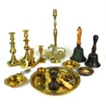 ASSOCIATED MIXED COLLECTION OF VICTORIAN BRASS WARE AND COPPER To include two pairs of candlesticks,