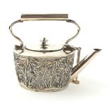 A 19TH CENTURY CHINESE SILVER NOVELTY MINIATURE TEA KETTLE With fine decoration of bamboo trees,