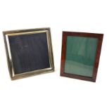 A LARGE PLAIN STERLING SILVER SQUARE PHOTOGRAPH FRAME With blue leather back, hallmarked Birmingham,