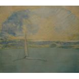 MICHAEL OELMAN, BN 1941, A PAIR OF LIMITED EDITION HAND COLOURED ETCHINGS Titled 'Ice Yacht 3/75'