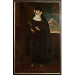 A LARGE 18TH CENTURY CONTINENTAL OIL ON CANVAS, FULL LENGTH PORTRAIT OF SAINT MARIA CRESCENTIA