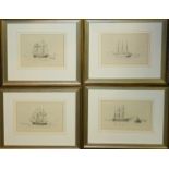 ATTRIBUTED TO HAROLD UNDERHILL, BN 1897, A SET OF FOUR MARINE PENCIL DRAWINGS Tall ships, together