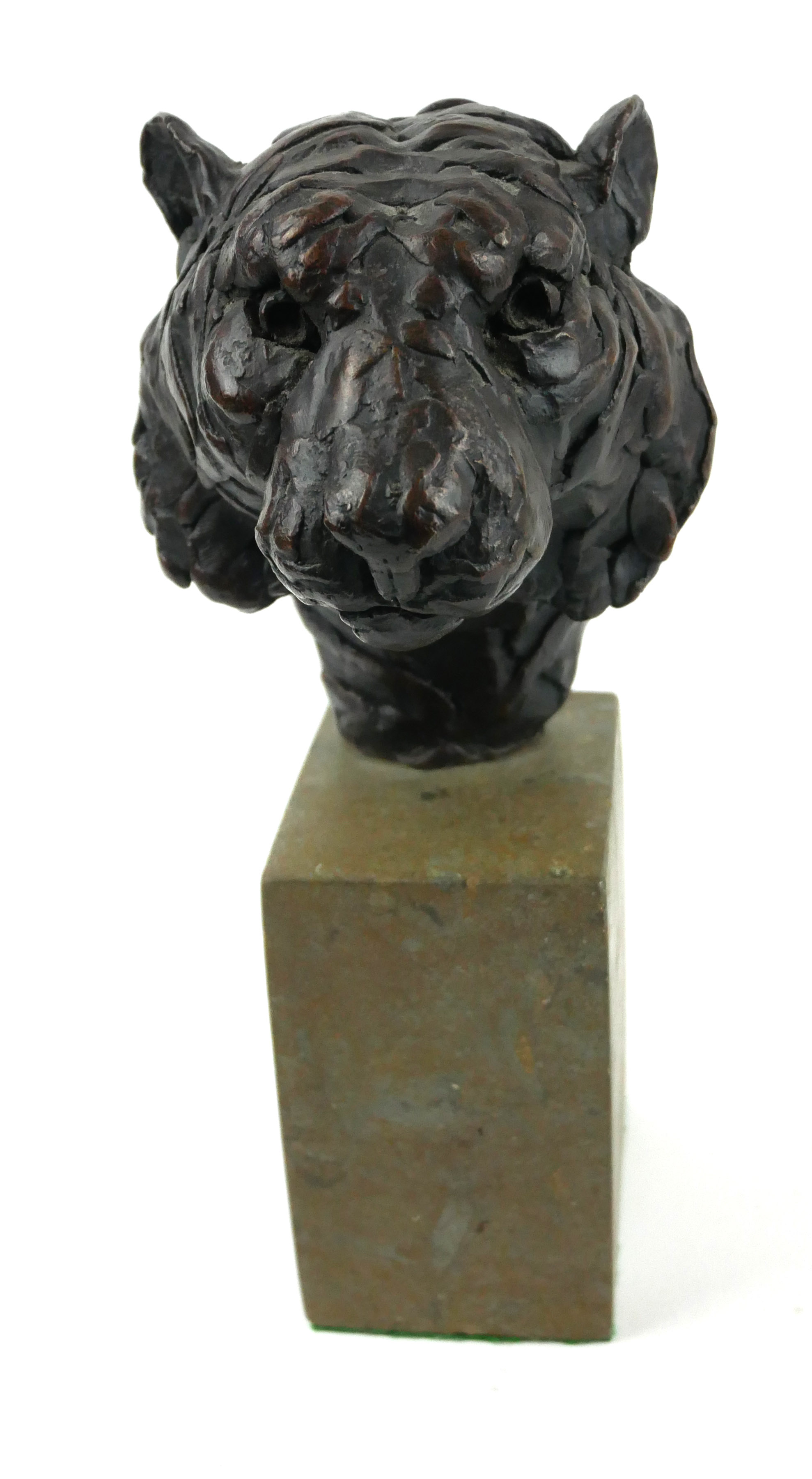 HAMISH MACKIE, BRITISH, BN 1973, A BRONZE TIGER'S HEAD BUST Signed to rear 'Ham 1999', on a grey - Image 2 of 3