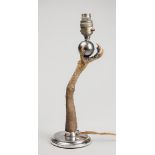 ROWLAND WARD, AN UNUSUAL TAXIDERMY CLAW AND BALL LAMP WITH A LOADED SOLID SILVER BASE. Silver