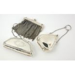 TWO EARLY 20TH CENTURY SILVER PURSES Box form with hanging chains, both hallmarked Birmingham, 1916,