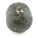 A 19TH CENTURY LEAD CANNON BALL. (approx diameter 11cm)