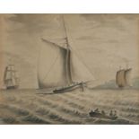 A 19TH CENTURY MARINE WATERCOLOUR Featuring a 'Tilt' ship in full sail, with rowing boat to