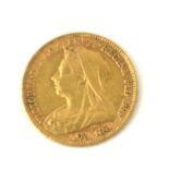 A VICTORIAN 22CT GOLD HALF SOVEREIGN COIN, DATED 1901 With George and Dragon to reverse. (approx 1.