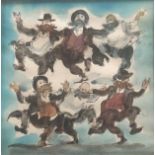 A 20TH CENTURY WATERCOLOUR, DANCING RABBIS Unsigned, mounted, framed and glazed. (35cm x 35cm)