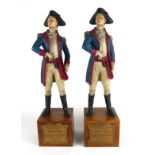 TWO VINTAGE AMERICAN COLD PAINTED FIGURES OF ETHAN ALLEN Standing pose, with wood plinth and