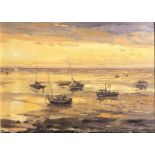 E. CHIVERTON, 20TH CENTURY, OIL ON BOARD Titled 'Sunset Meols', signed, framed. (34cm x 28cm)