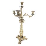 A LARGE 20TH CENTURY SILVER PLATED CANDELABRA Having four organic form branches, on scrolled