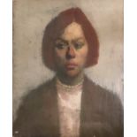 A MID CENTURY CAMDEN SCHOOL OIL ON CANVAS, PORTRAIT OF A YOUNG LADY WITH AUBURN HAIR Unsigned,
