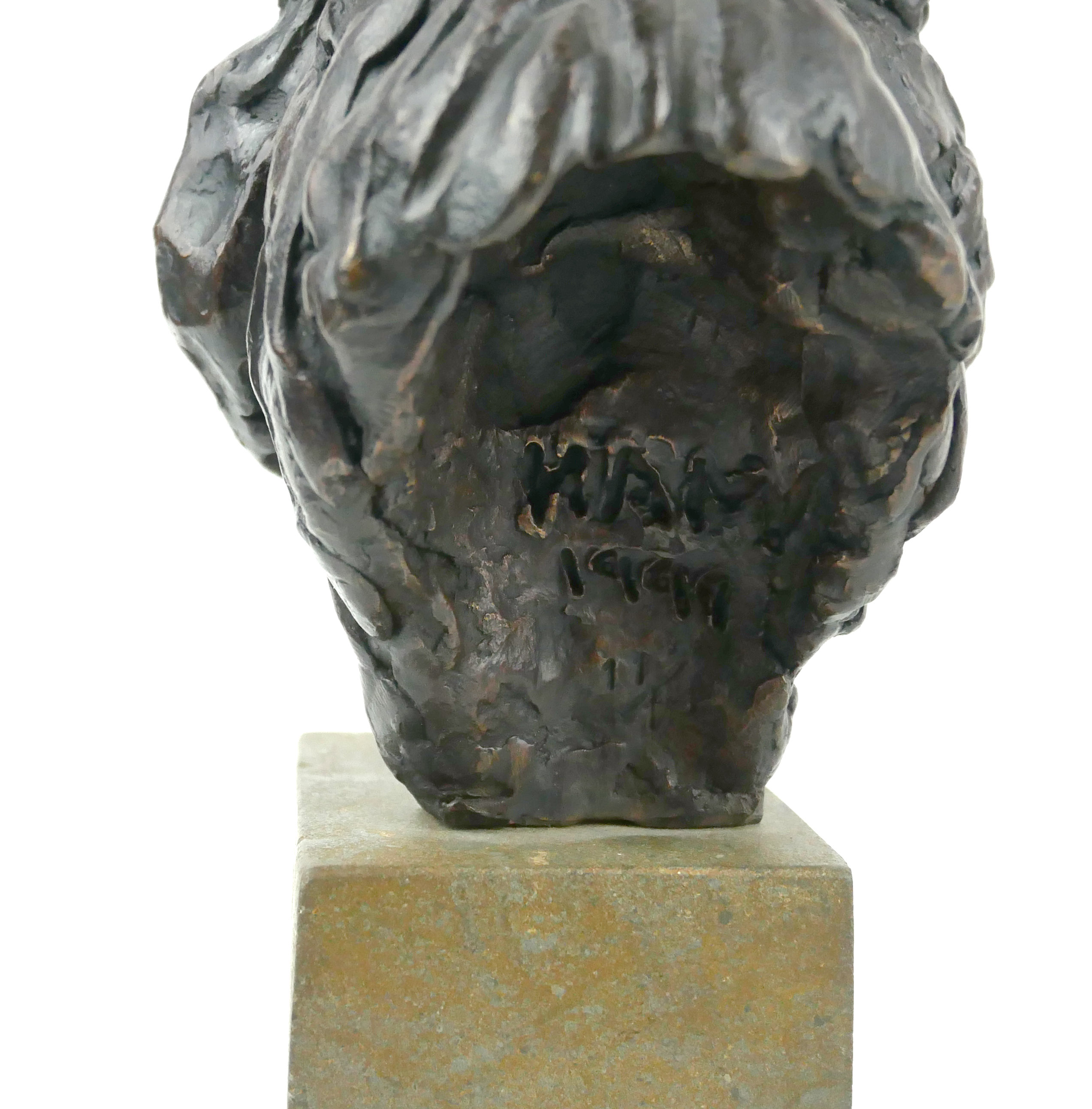 HAMISH MACKIE, BRITISH, BN 1973, A BRONZE TIGER'S HEAD BUST Signed to rear 'Ham 1999', on a grey - Image 3 of 3