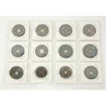 A COLLECTION OF TWELVE CHINESE BRONZE MEDALLION COINS Each having a pierced centre and cast