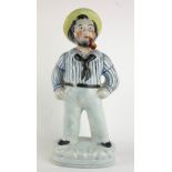 STAFFORDSHIRE, A 19TH CENTURY POTTERY FIGURE OF A SAILOR Standing pose with clay pipe. (approx 30cm)