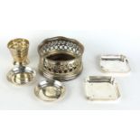 A COLLECTION OF FOUR VINTAGE SILVER DISHES A pair of square form, hallmarked Sheffield, 1976, two