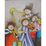 FOLLOWER OF BERYL COOK, BN 1927, OIL ON CANVAS Portrait group, comical female musicians, unsigned,