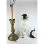 A 19TH CENTURY CIRCULAR BRASS PRICKET CANDLESTICK With later electric conversion, together with a