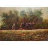 SIR GEORGE CLAUSEN, R.A., RWS, BRITISH, 1852 - 1944, OIL ON CANVAS Titled 'The Plough Team', signed,