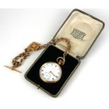 ROLEX, AN EARLY 20TH CENTURY 9CT GOLD POCKET WATCH AND ALBERT CHAIN Open face with seconds dial