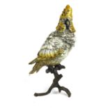 A COLD PAINTED VIENNA BRONZE STATUE OF A PERCHED PARROT. (30cm)