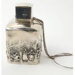 AN EDWARDIAN SILVER SQUARE FORM TEA CANISTER With embossed continuous 18th Century design