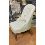 A 19TH CENTURY CHILD'S CHAIR In a mushroom button back fabric upholstery, raised on turned legs