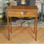 A 19TH CENTURY MAHOGANY SIDE TABLE With a single drawer, raised on square tapering legs. (62cm x