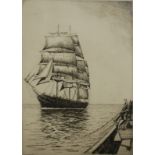 D. TAYLOR BROWN, AN EARLY 20TH CENTURY BLACK AND WHITE MARINE ETCHING Titled 'Hauling in The