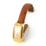 GRUEN, A VINTAGE GOLD PLATED 'CURVEX' LADIES' WRISTWATCH Rectangular pink tone dial with