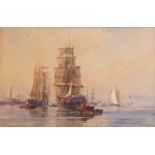 AUGUST VON RAMBERG, AUSTRIAN, 1866 - 1947, WATERCOLOUR Sail ships offshore, signed, dated 1924 lower