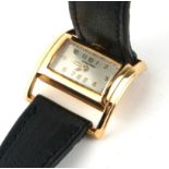 LONGINES, A VINTAGE 14CT GOLD LADIES' WRISTWATCH Rectangular dial with Arabic number markings and