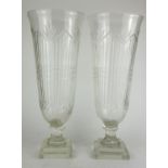 A PAIR OF CUT GLASS FLARED NECK VASES. (45cm) Condition: good