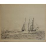WILLIAM LIONEL WYLLIE, R.A., 1851 - 1907, A BLACK AND WHITE MARINE ETCHING Titled 'The 'Q' Ship