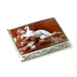 A CONTINENTAL SILVER AND ENAMEL 'EROTIC' VESTA CASE Having a photographic sepia tone reclining