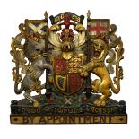 A LARGE 19TH CENTURY CARVED WOODEN ROYAL COAT OF ARMS. (130cm x 132cm) Condition: good, some old