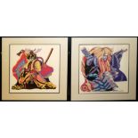 TOM KAMIFUIJI, 1922 - 2015, A PAIR OF COLOURED PRINTS Kabuki actors, signed, mounted framed and