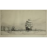 LT. COL. HAROLD WILLIAM WYLLIE, 1880 - 1973, A BLACK AND WHITE MARINE ETCHING Titled 'Off Dover',