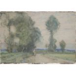 ALFRED EAST, 1844 - 1913, WATERCOLOUR Landscape, figure on a tree lined path, signed lower left,