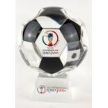A 2002 GLASS KOREA WORLD CUP FOOTBALL TROPHY AND STAND Full size, marked '2002 Fifa World Cup