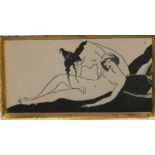 AUBREY BEARDSLEY, 1872 - 1898, A BLACK AND WHITE WOODBLOCK PORTRAIT PRINT Reclining male nude with