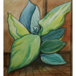 DONALD BALL, A 20TH CENTURY WATERCOLOUR Still life, depicting hosta leaves in an interior setting,