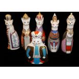 ROYAL CROWN DERBY, A SET OF SIX PORCELAIN ROYAL CATS FIGURES 'Standing Pose', marked 'Abyssinian