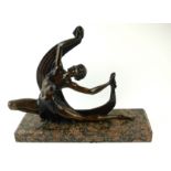 JEAN LORMIER, 1920 - 1949 , A FRENCH ART DECO BRONZE AND MARBLE 'SUNDANCER' SCULPTURE, KNEELING